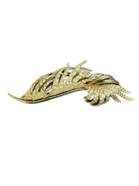 Marcel Boucher Feather Brooch Gold Plated Pin Signed #7147 Vintage for Hat Lapel